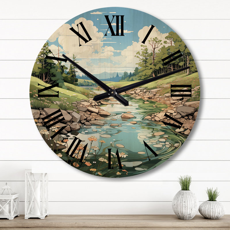 Horloge murale Coastal Creek Silver Stream II - Paysages surdimensionnés, Grand