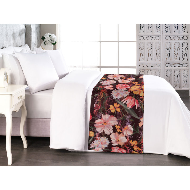 Ambesonne Floral Design Bed Scarf Runner Jungle Boho Flowers Marigold Dark Coral Rose, King