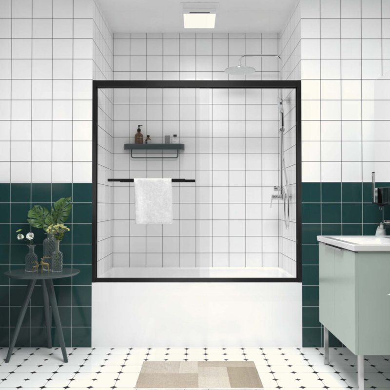 Aluminum Frame Double Sliding Bathtub Screen,Bypass Bathroom Sliding Door With Premium 1/4" (6Mm) Clear Tempered Glass, Hardware Sliding Glass Shower Enclosure