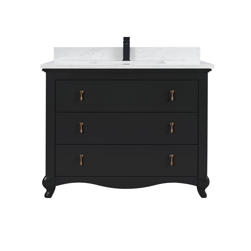 42" Cadet Finish Solid Wood Sink Vanity  With 1' Artificial Stone Top, Tricon Black