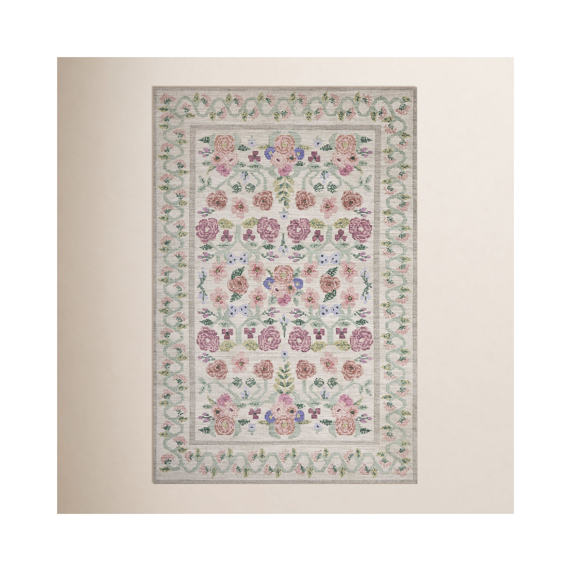 Rosa Rifle Paper Co. x Loloi Ivory Area Rug, Rectangle 5' x 7'6"
