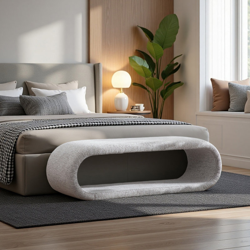 Banc rembourré 52,17 po Chenille, Gris clair
