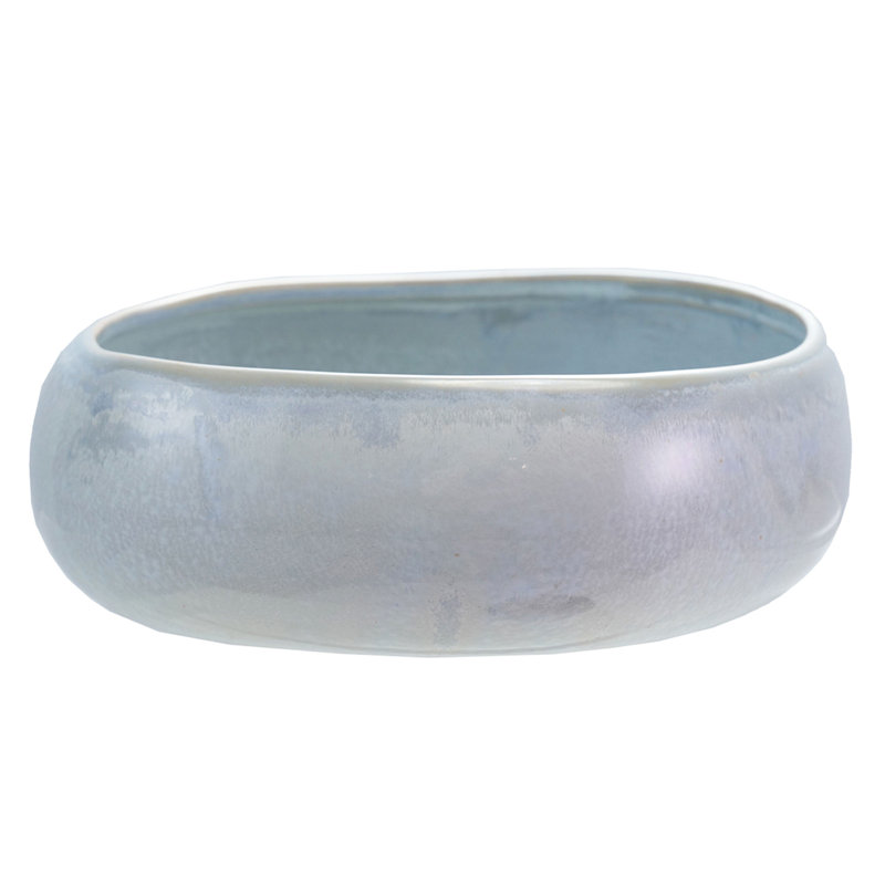 Organic Shaped Stoneware Bowl With Reactive Glaze, White