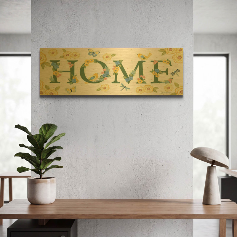 «Bloom & Grow Home» par Annie Lapoint, art mural en métal doré, 36 po x 12 po, 36 po x 12 po