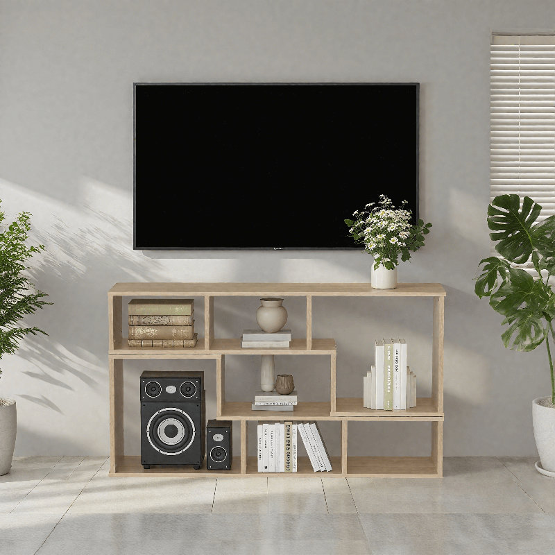2 PCS Free Combination L-Shaped TV Console Stand, 3-tier Cube Bookcase, Modern Entertainment Center With Open Shelves For Living Room, Bedroom, Home Office
