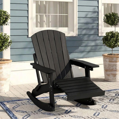  HDPE Outdoor Folding Adirondack Rocking Chair With Retractable Ottoman