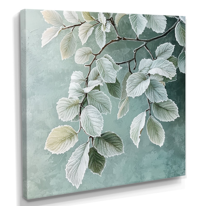Frosted Leaves I - feuilles, art mural, H 16 po x l 16 po, Toile tendue, Ne s’applique pas
