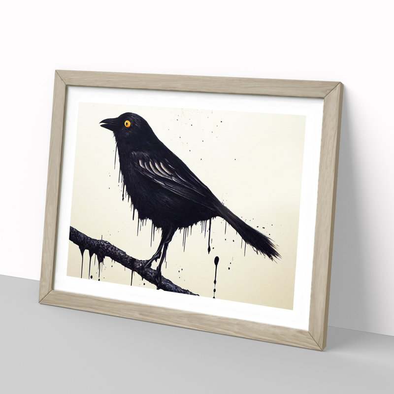 Crow Bird Splash Vol.3 - Framed Print, 46cm H x 64cm W x 2cm D, Oak