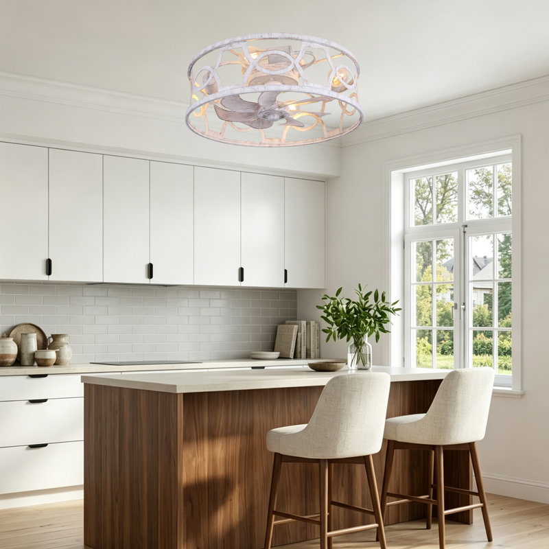 Ventilateur de plafond encastré blanc de 50 cm (20 po) avec éclairage et télécommande, moteur CC à 6 vitesses, profil bas, idéal pour la chambre et la salle à manger.