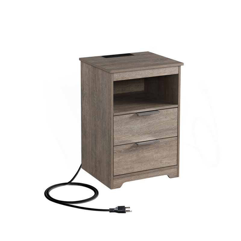 Table de chevet avec station de charge, table de bout à 2 tiroirs, table de bout en bois avec tiroir et tablette d'ouverture, table d'appoint pour chambre à coucher