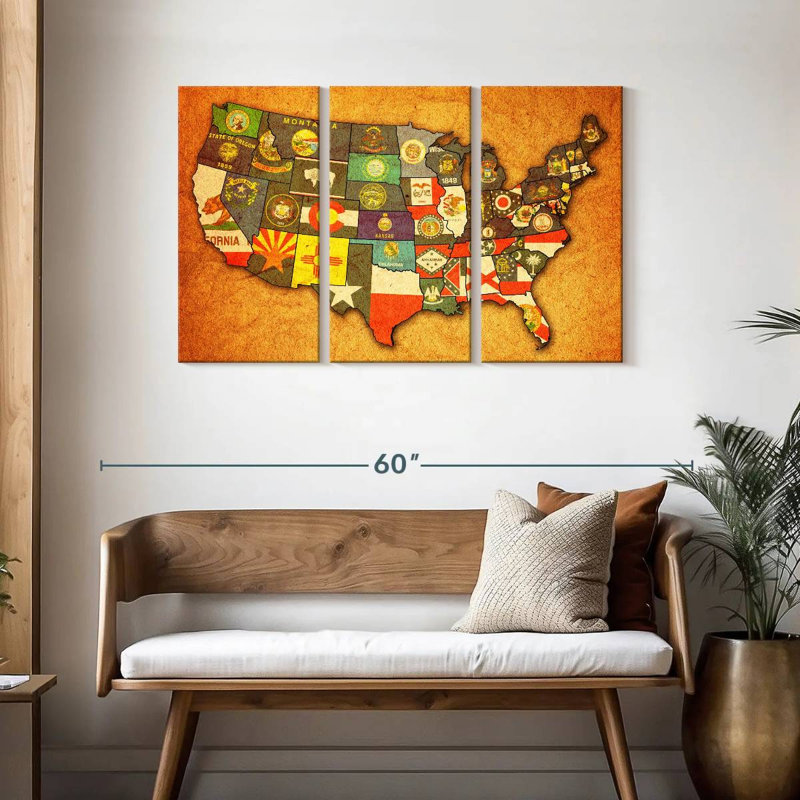 Aliaz State Flags USA Map, 28" H x 45" W