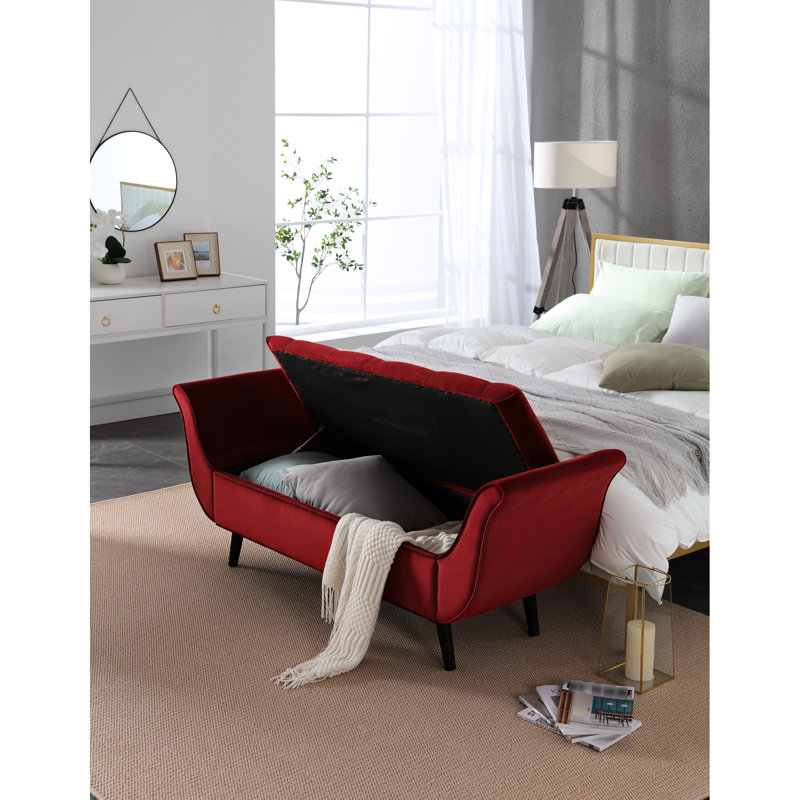 Très grand banc d'entrée en velours rouge de 65 po avec rangement et style, profondeur de 49,85 po, largeur de 18,81 po, largeur de 16,8 po, espace polyvalent de 48,05 lb pour le salon, sièges spacieux, profondeur, largeur, hauteur,