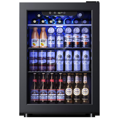 Simzlife 17.4'' W 100 Cans 2.6 Cubic Feet Freestanding Beverage Refrigerator with Glass Door