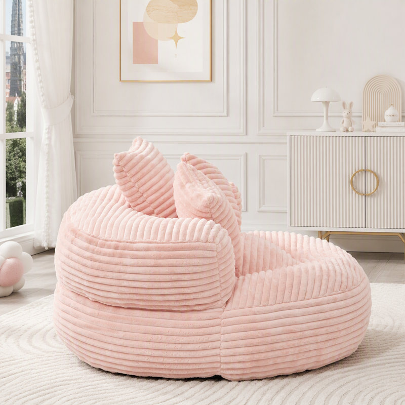 Pouf individuel avec 3 coussins et accoudoirs, Velours côtelé rose