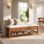 Banc de 55 po en bois massif avec tiroirs, étagère à coussins et à chaussures, banc à chaussures rembourré, banc de rangement de ferme pour vestibule, chambre à coucher, vestibule