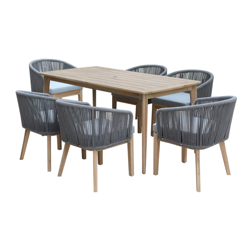 Ensemble de salle à manger 6 personnes avec coussins Bowery, Gris