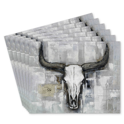 Bull Skull Polyester Roksanda Set of 6 | Industrial Home Decor