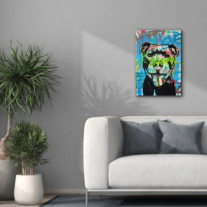 «Happy Love Pitbull» par Dean Russo, H 26 po x l 18 po x P 0,75 po 