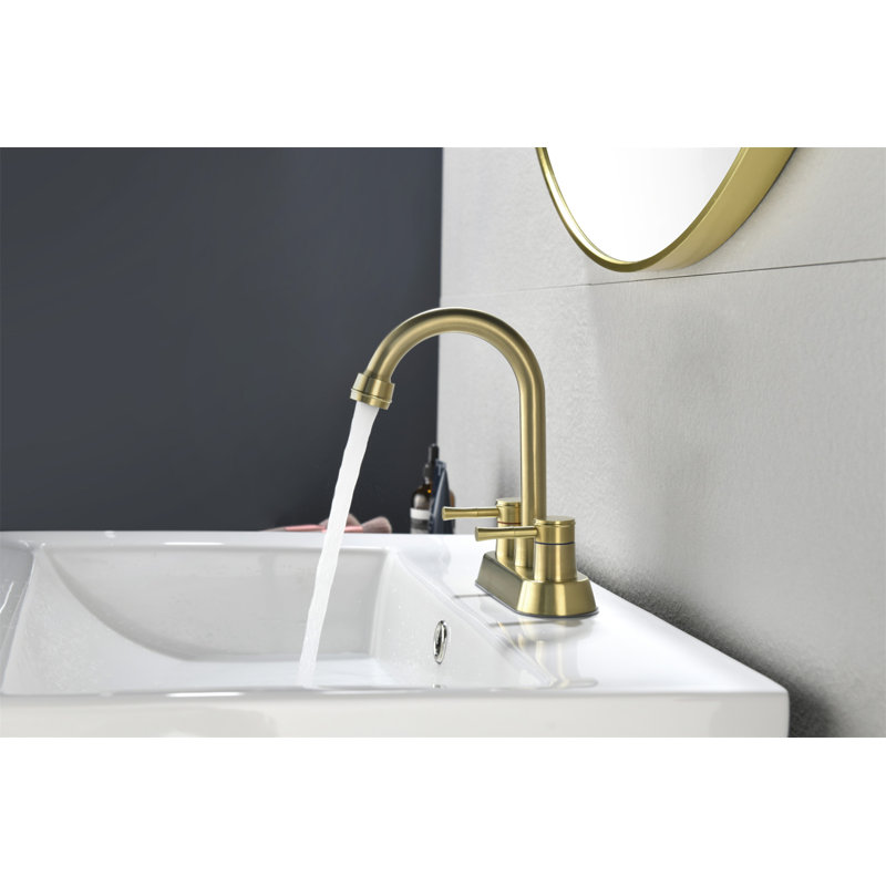 4 Inch 2 Handle Centerset Lead-Free Bathroom Faucet, Swivel Spout With Copper Pop Up Drain And 2 Water Supply Lines