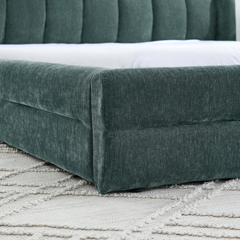 Queen Size Grounded Upholstered Platform Bed Frame, Thick Chenille Fabric Low‑Profile Bed, Stable MDF & Particle Board Construction, Modern Elegant Bedroom Furniture, Easy Assembly