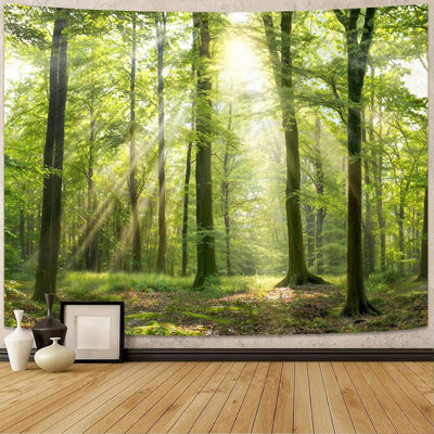 Forest Nature Wall Tapestry – Multicolor – Sunlight Through Trees Design, Landscape Style