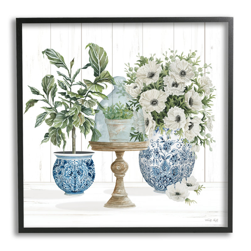 «Farmhouse Blooms Anemone Flowers» par Cindy Jacobs - cadre flottant, impression sur bois, Giclée encadrée noir minuit