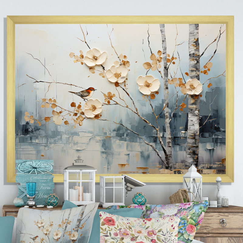 " Birch Woods Ethereal Elegance II ", Gold Picture Framed, 24" H x 32" W x 1" D