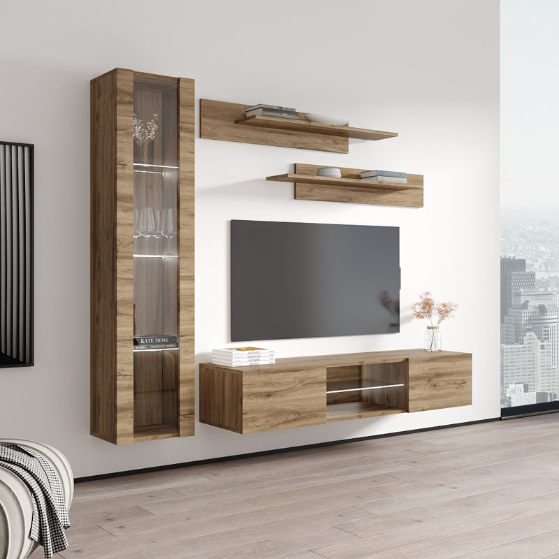 Meuble audio-vidéo flottant pour téléviseur de 70 po ou moins Letson, Chêne