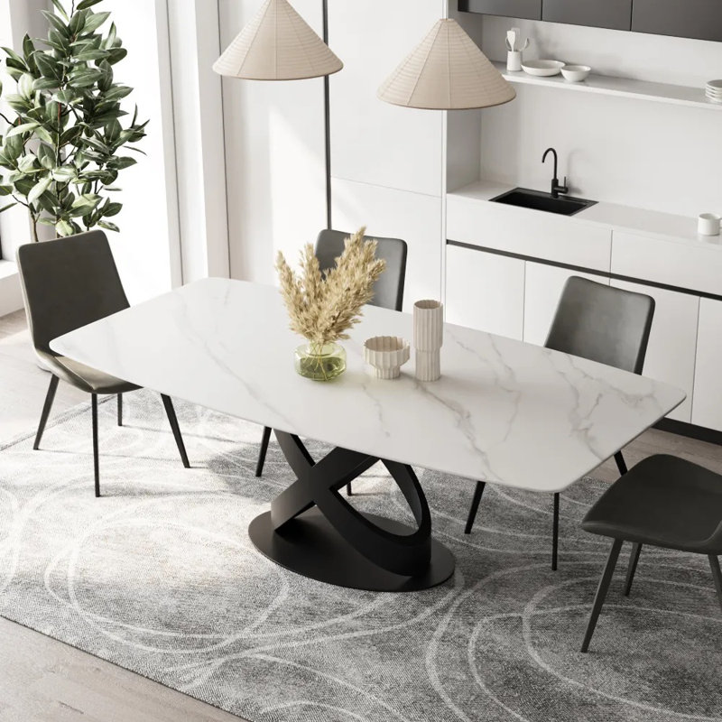 Table de salle à manger Deivydas, H 30 po x L 71 po x l 35 po, Blanc mat