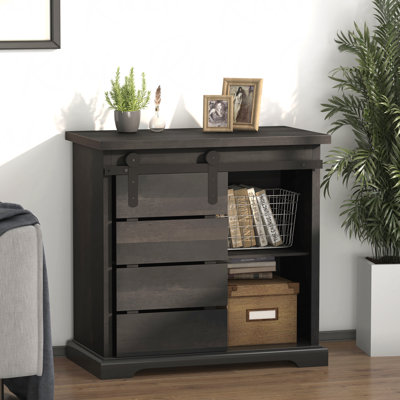 Sideboard Coffee Bar Cabinet,Modern Farmhouse Buffet Station Sliding Barn Door Storage Credenza Console With Slat And Shelf Entryway Storage Cabinet Kitchen Dining Living Room