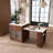 80-Inch Expandable Kitchen Island With Dining Table, Marble-Grain Countertop With Power Outlet, Mobile Storage Cart With Cabinet & 2 Drawers, Walnut Finish Kitchen Prep Table