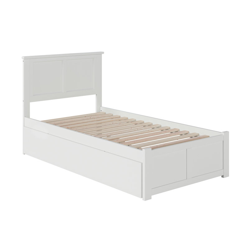 Casandra Solid Wood Platform Bed with Panel Footboard and Trundle, White