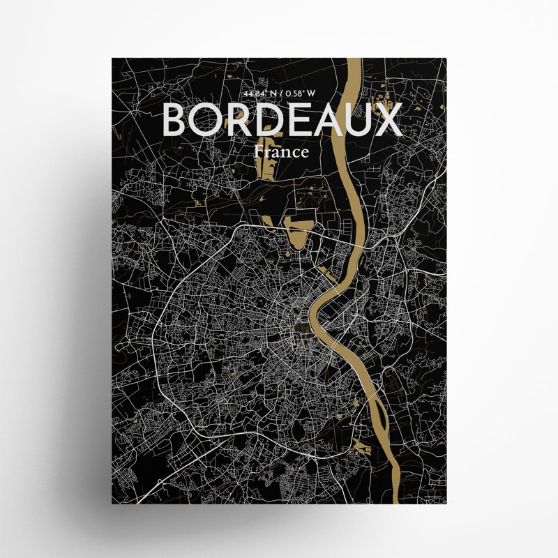 Bordeaux City Map In Luxe - No Frame Print, 24cm H x 18cm W x 0.05cm D