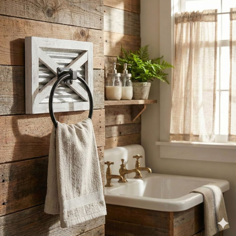 Anneau à serviette de salle de bain Rustic Farmhouse, Blanc