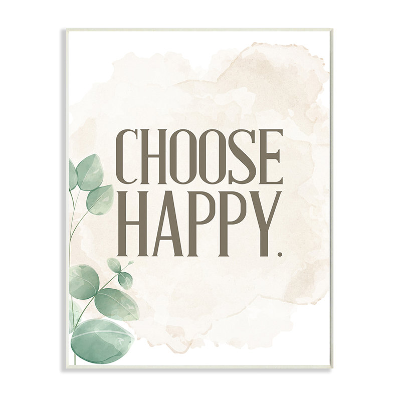 «Select Happy Text Green Leaves Neutral Brown» par Kim Allen - impression d'art graphique, H 19 po x l 13 po x P 0,5 po