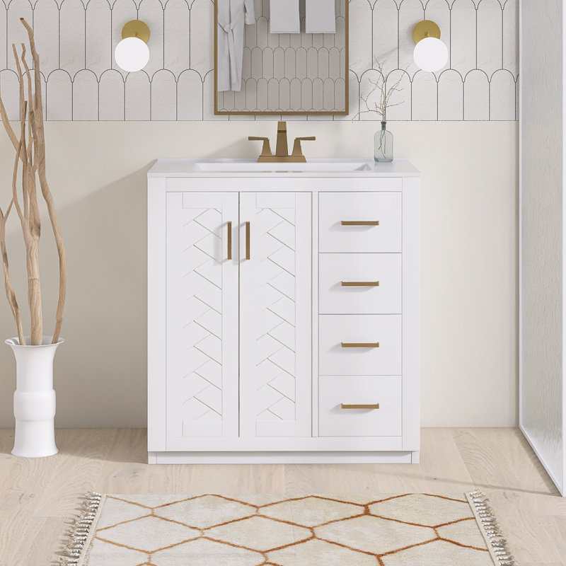 Ensemble de meuble-lavabo autoportant 30 po avec comptoir en céramique 30 po, Blanc