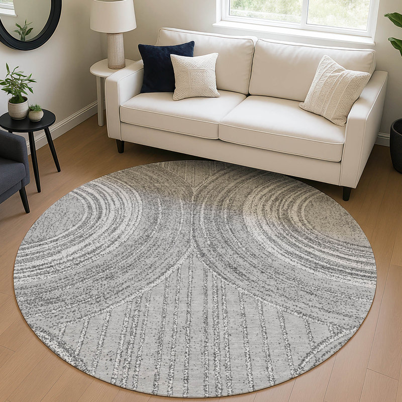 Machine Washable Indoor/Outdoor Kendricks ACN2380 Geometric Rug, Round 8'