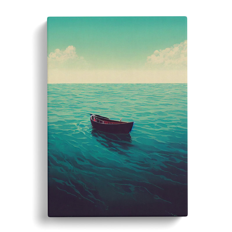 Lone Boat On The Ocean - Wrapped Canvas, 50cm H x 35cm W x 3cm D