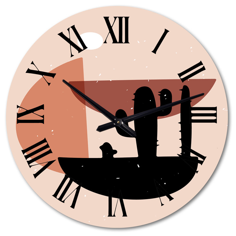 Horloge murale Tropical Vintage Cactus Geometrics I, Très grand