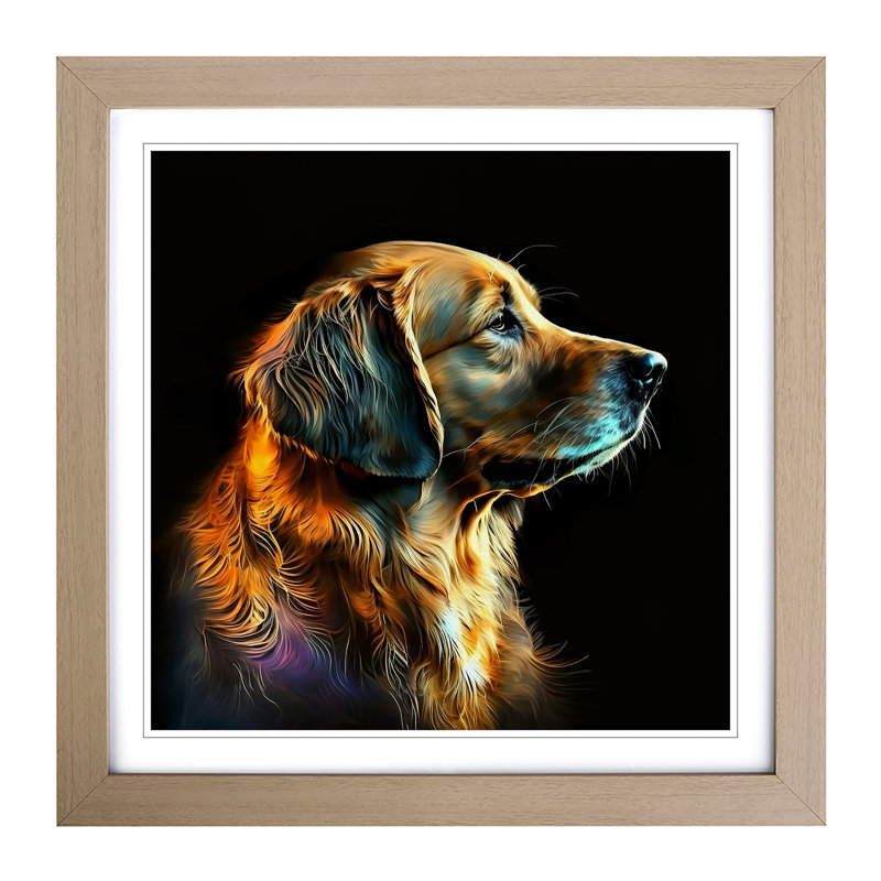 Golden Retriever Gestural Art - Framed Print, Oak