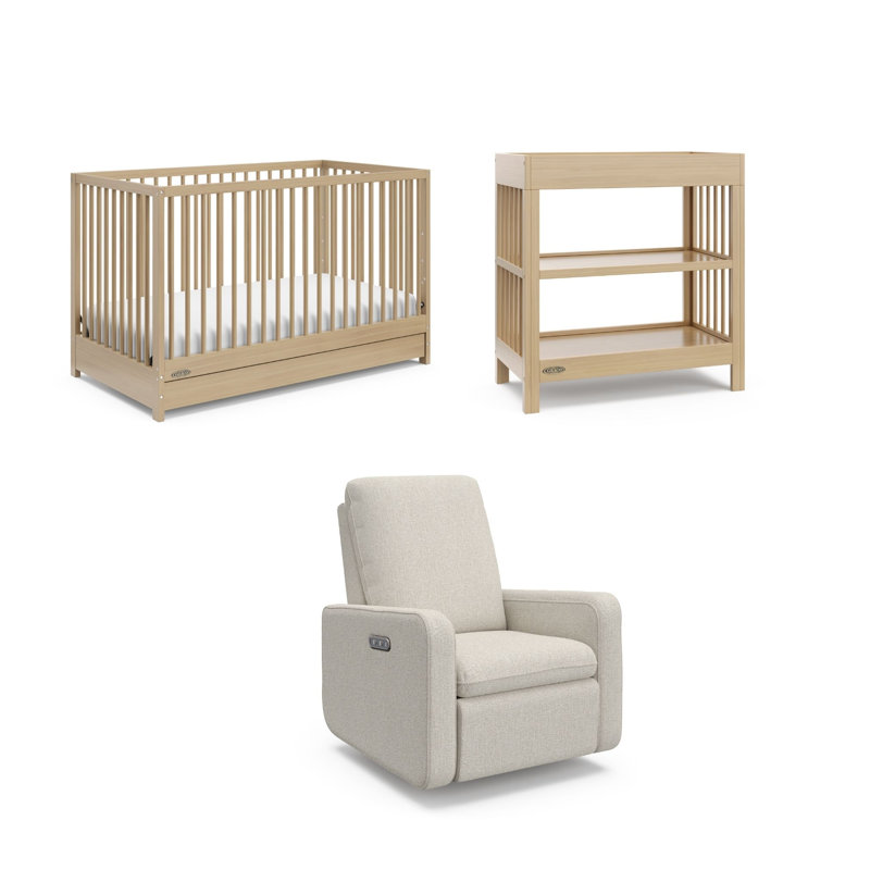 Ensemble de lit de bébé convertible 5 en 1 avec tiroir, table à langer et fauteuil inclinable électrique Graco Teddi