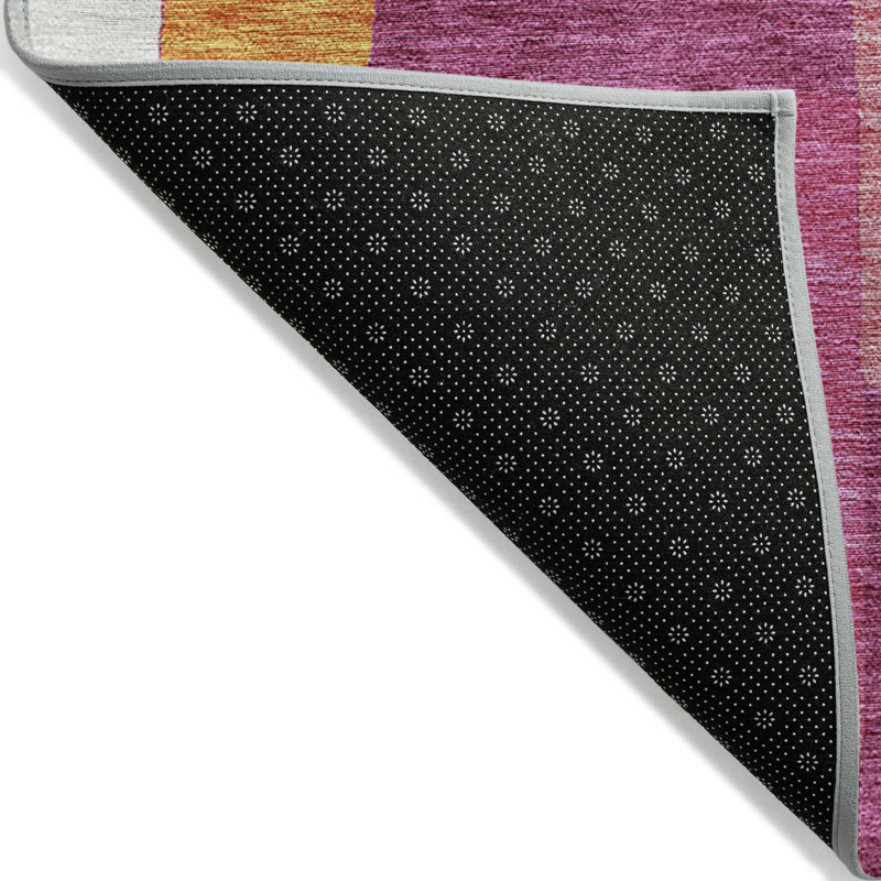 Pink Geometric Machine-Washable Rectangular Indoor/Outdoor Rug