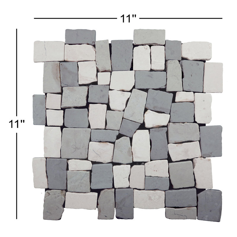 11" x 11" Blocks Random Mosaic Wall & Floor Tile, Light Gray/Off White