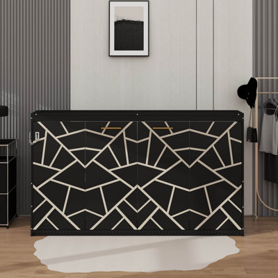 Lit escamotable mural en bois avec motif imprimé tendance, éclairage DEL sous le lit et prise USB intégrée