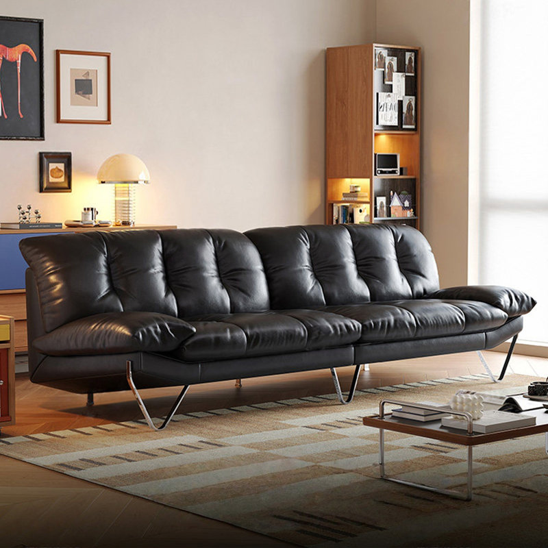 Canapé modulaire noir en cuir véritable, L 110,24 po