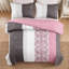 Ensemble de courtepointe réversible 3 pièces, couvre-lit à imprimé damas gris anthracite et rosé avec 2 taies décoratives, couvre-lit léger en microfibre, hydrofuge et adapté aux animaux de compagnie-131225626