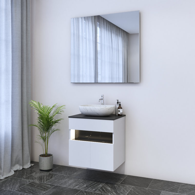 Meuble-lavabo simple avec comptoir 23,6 po Lieke, Blanc, Noir