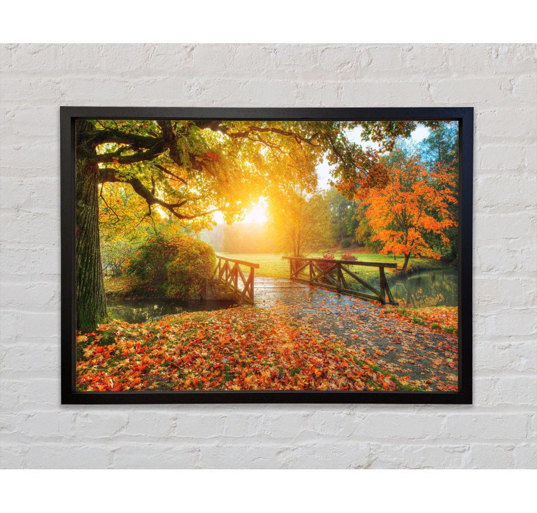 Woodland Bridge Autumn Tranqulity - Einzelner Bilderrahmen Kunstdrucke auf Leinwand