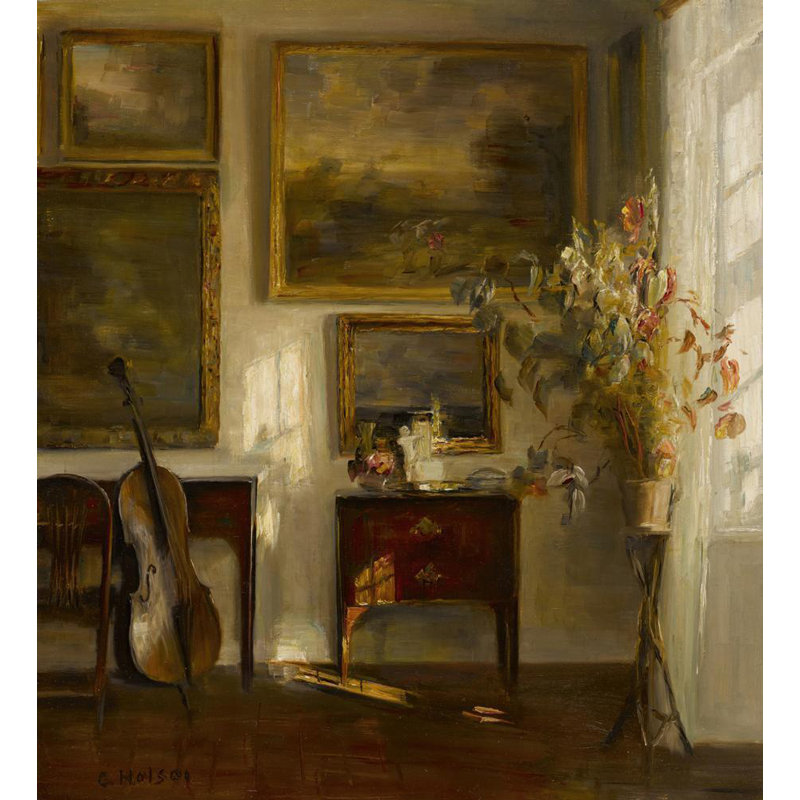 "Interior with Cello" par Carl Holsøe - Art mural sur toile tendue avec châssis, H 24 po x l 17 po