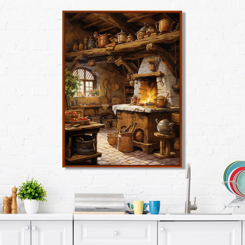 Food Rustic Kitchen I - Print on Canvas, 20" H x 12" W x 1" D, Brown Floater Framed